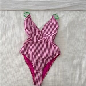 Zara Pink and White Striped One Piece Swimsuit